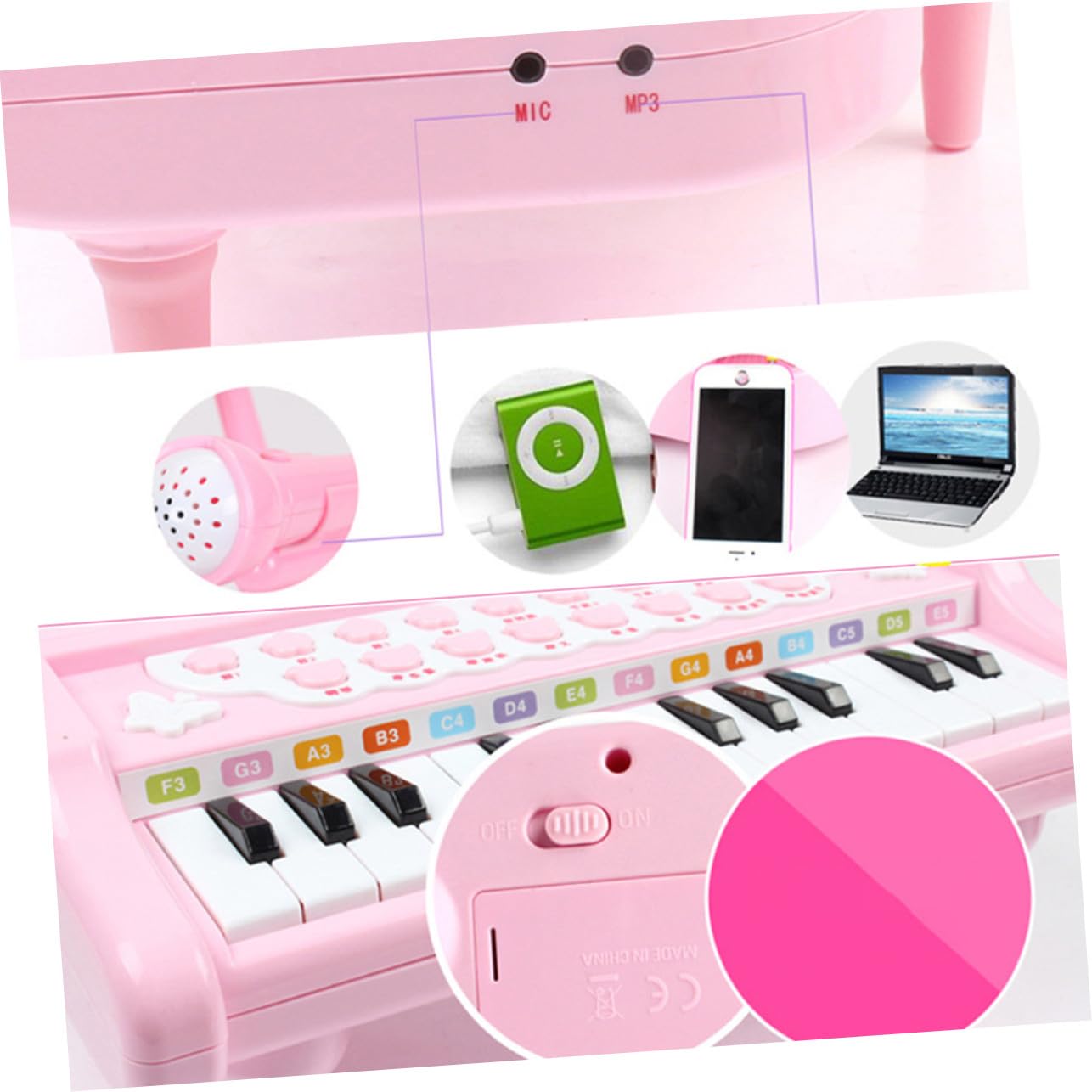 Pianola Elettronica Multifunzione con Microfono, 1 Pezzo | Plastica Rosa, Volume Regolabile, Giocattolo Educativo per Ragazzo Ragazza e Ragazzi