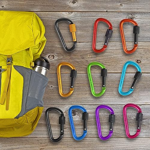 Carabiner Clips with Screw Gate, 10 Pack 3" Aluminum Carabiner D Shape Buckle Pack, Keychain Clip, Spring Snap Key Chain Clip Hook Buckle - Thumbnail 6