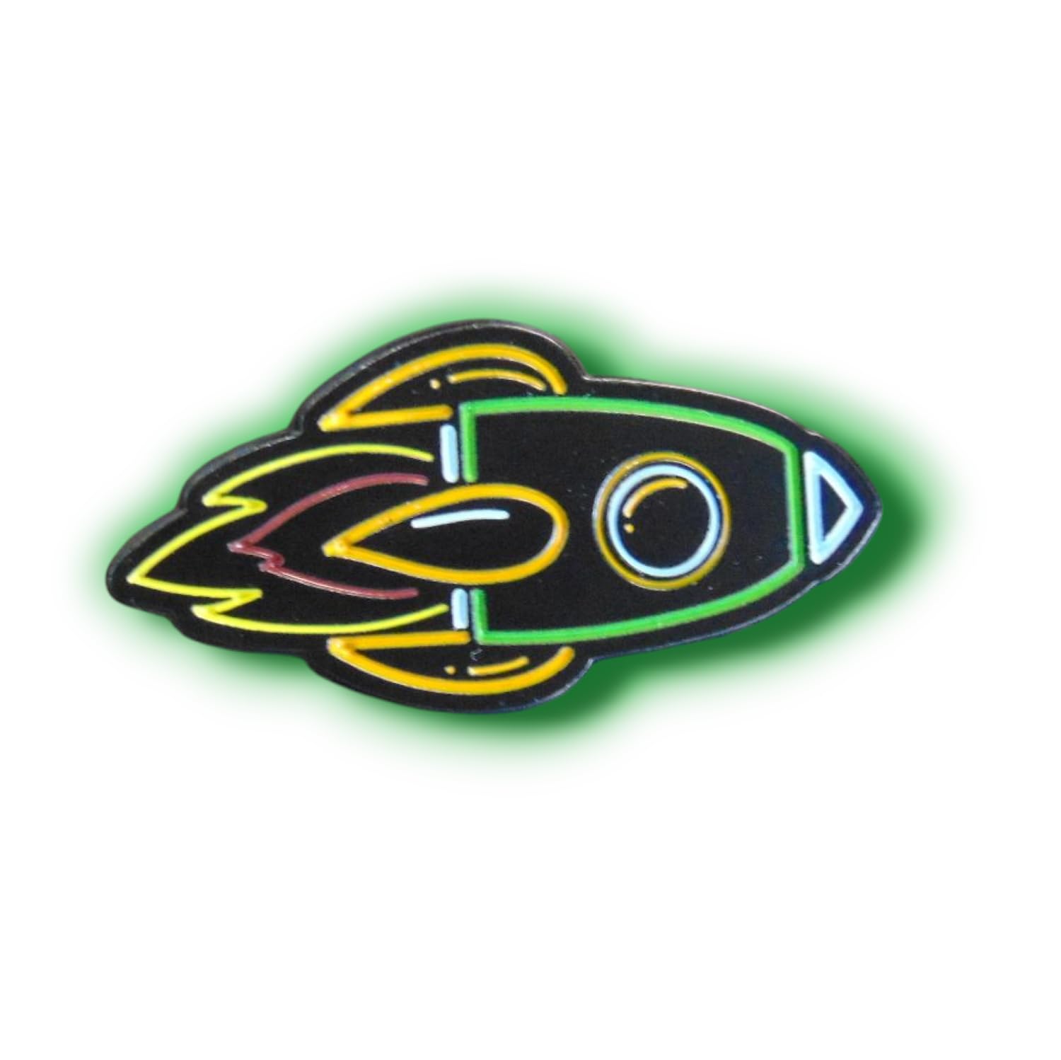Retro Rocket Enamel Pin Badge – Neon Outline, 30mm x 26.5mm, Cool Space-Themed Collectible, Vintage 80s for Fashion, Jackets & Backpacks, 25.0