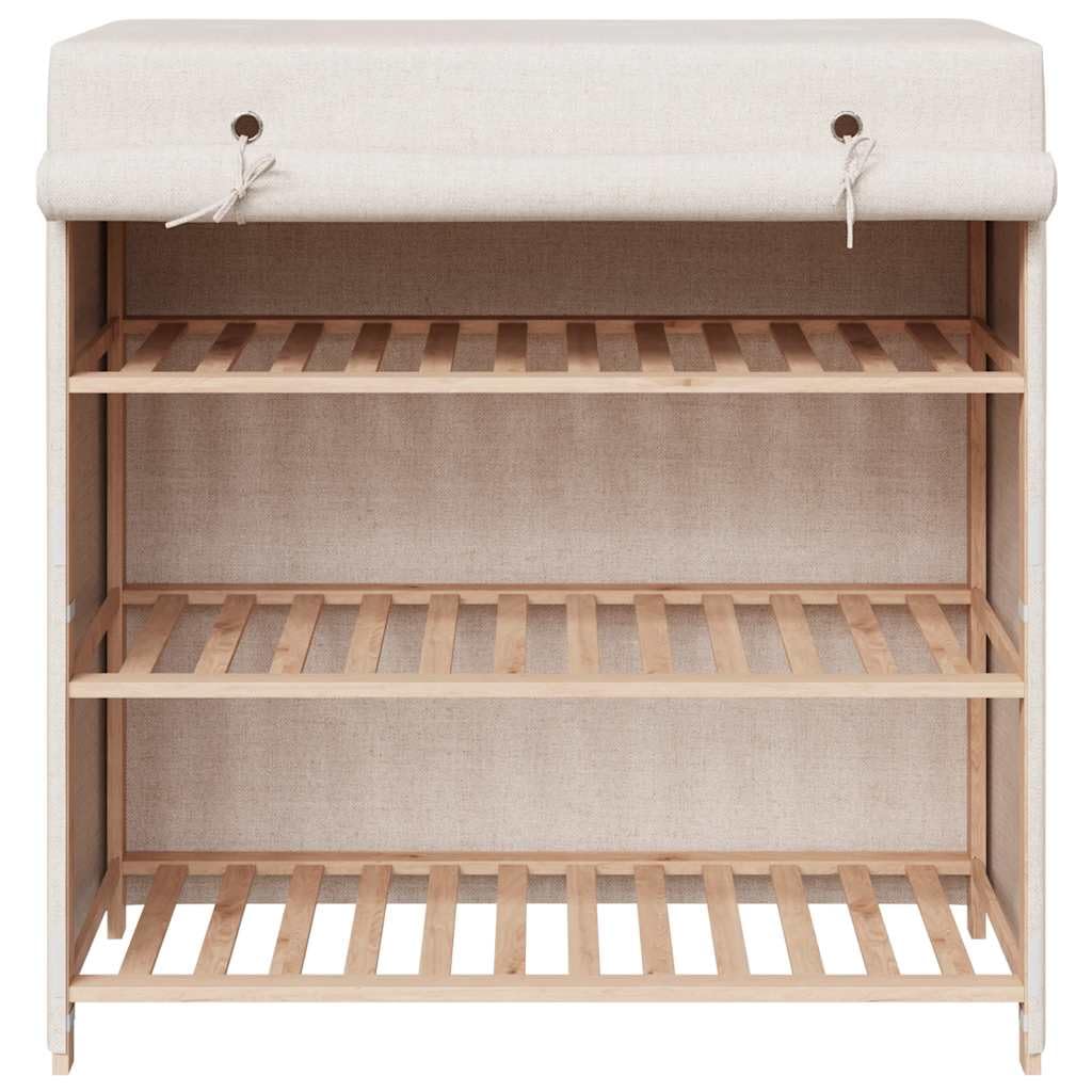 Schuhschrank mit Abdeckung Weiß, Stoff und massivem Tannenholz, 79 x 40 x 80 cm, 3 Ablagen, schmaler Schuhregal Organizer, platzsparend, staubdicht, für Flur und Diele