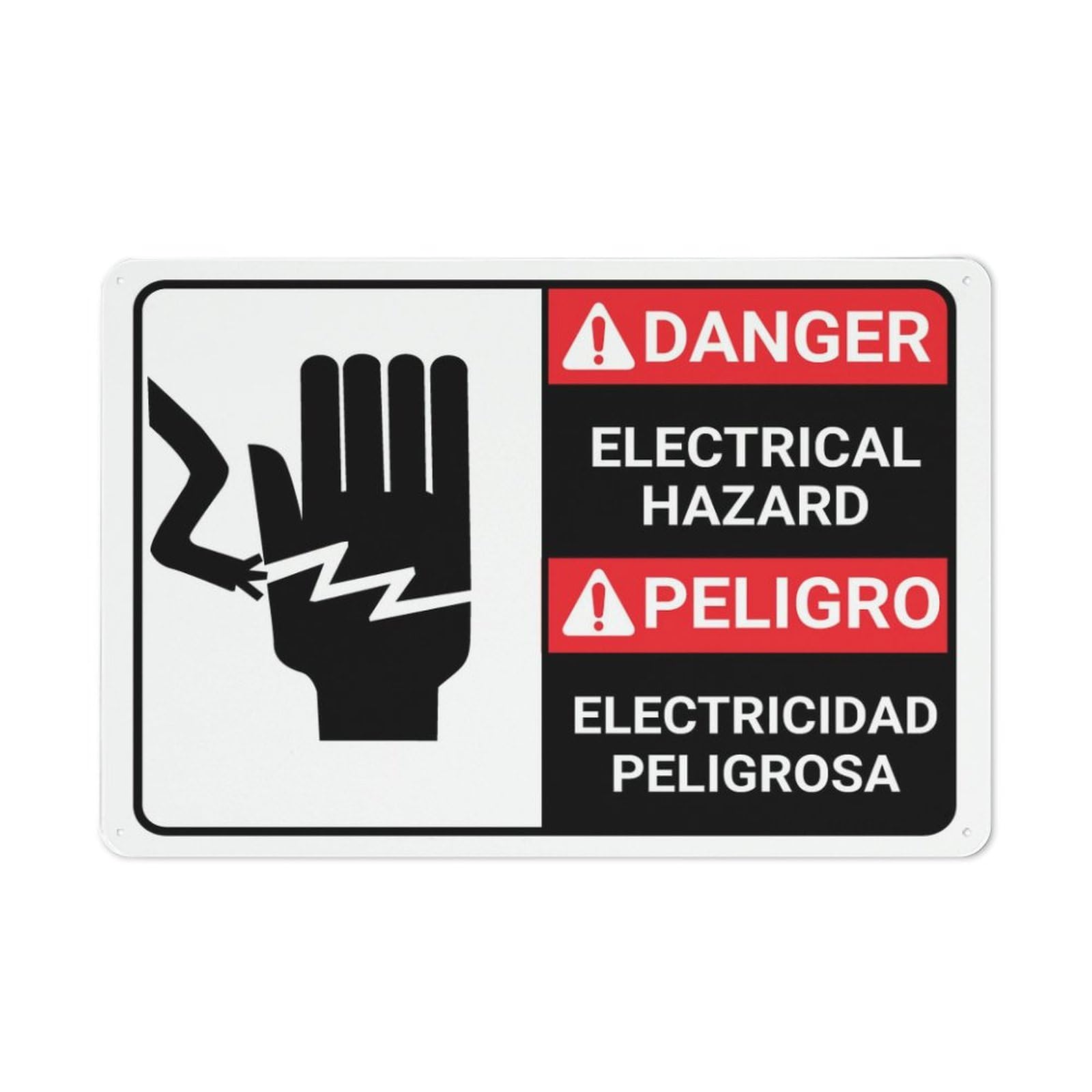 Xewazd A24 8"X12" Retro Aluminum Bilingual Spanish Sign - Danger Electrical Hazard (With Graphic) | Vintage Style Wall Decor For Pool Home