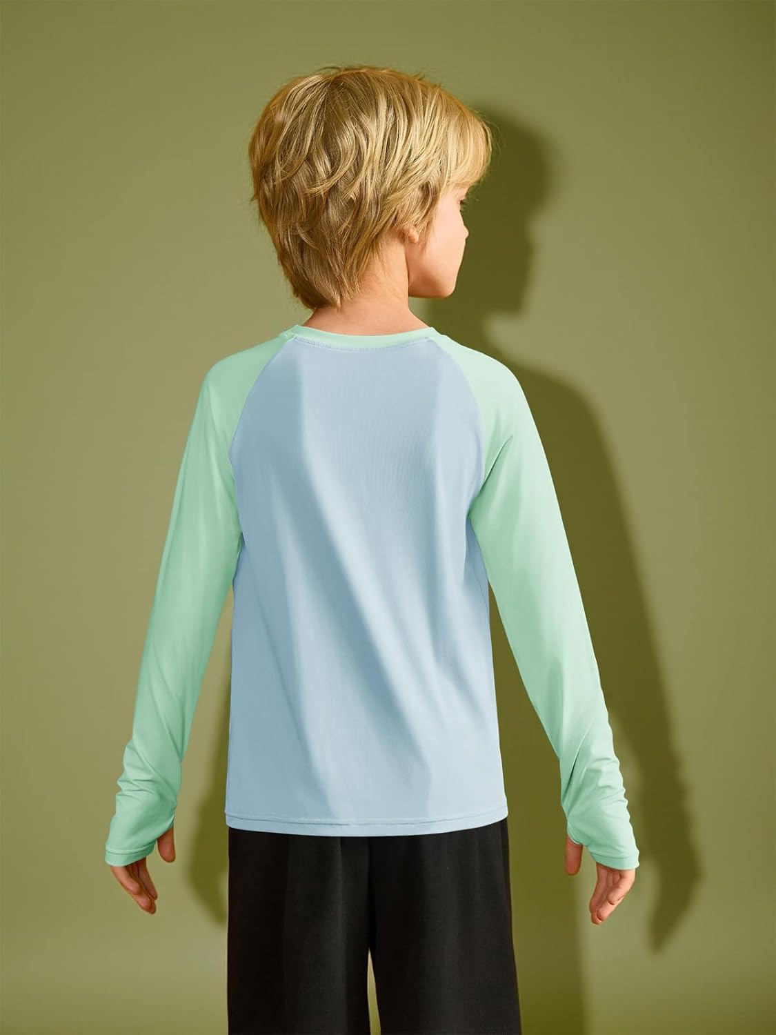 Boys Athletic Long Sleeve Raglan T-Shirts Kids Quick Dry Colorblock Tops with Thumb Holes - Image 5