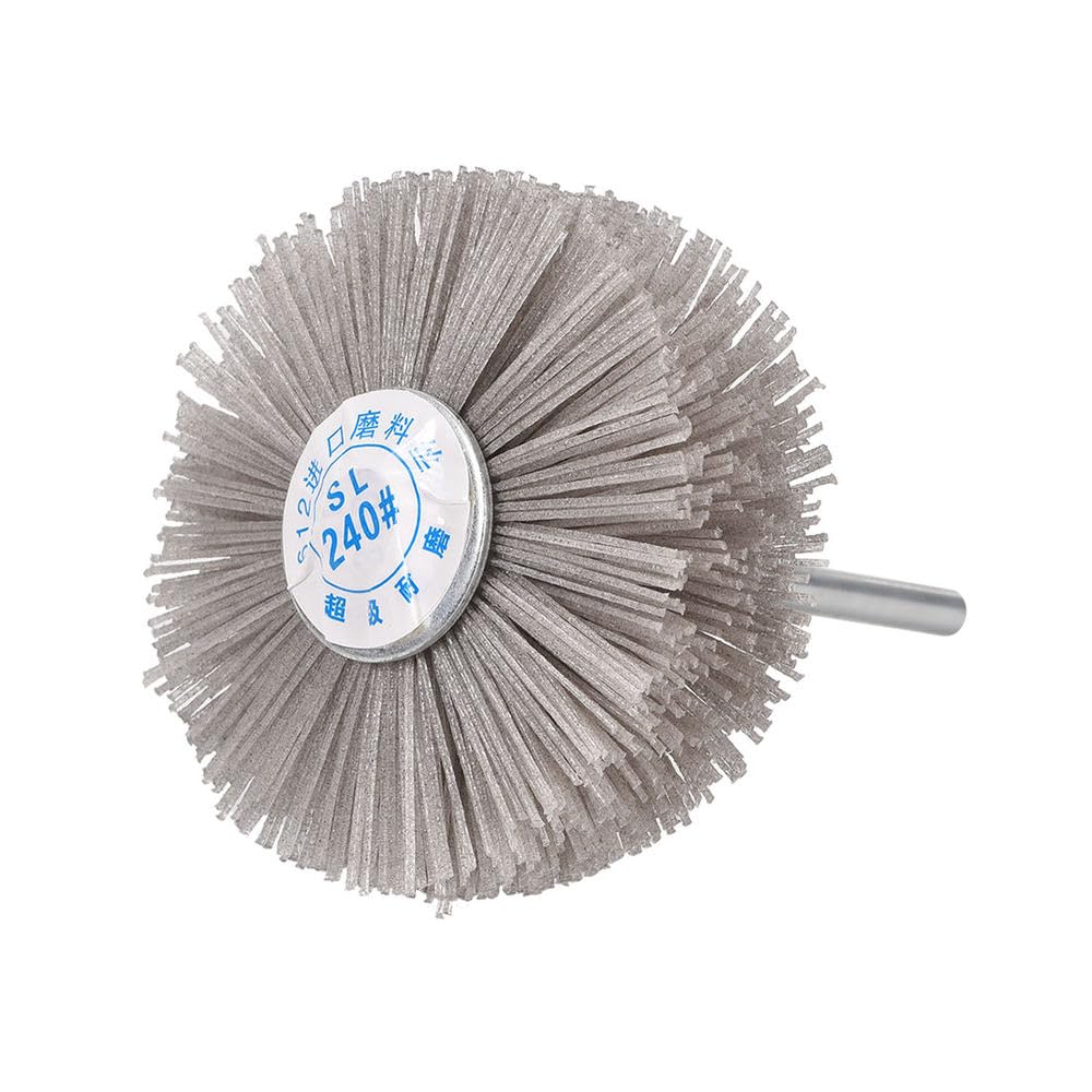 3 pezzi 80#-320# Spazzola per ruote in nylon per levigatura Utensile abrasivo Spazzola per lucidatura mobili in legno Gambo da 6 mm Diametro 80-82 mm Testa smerigliatrice, 3 pezzi, grana 320