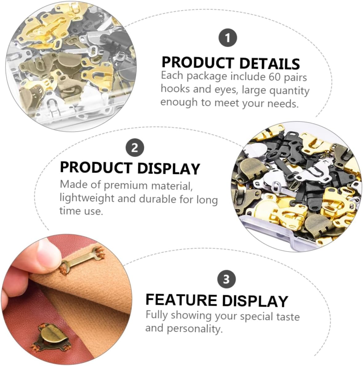 DOITOOL Trousers Metal Hooks and Eyes Hand Sewing Fasteners for Garment Projects Durable Lightweight Multi Color