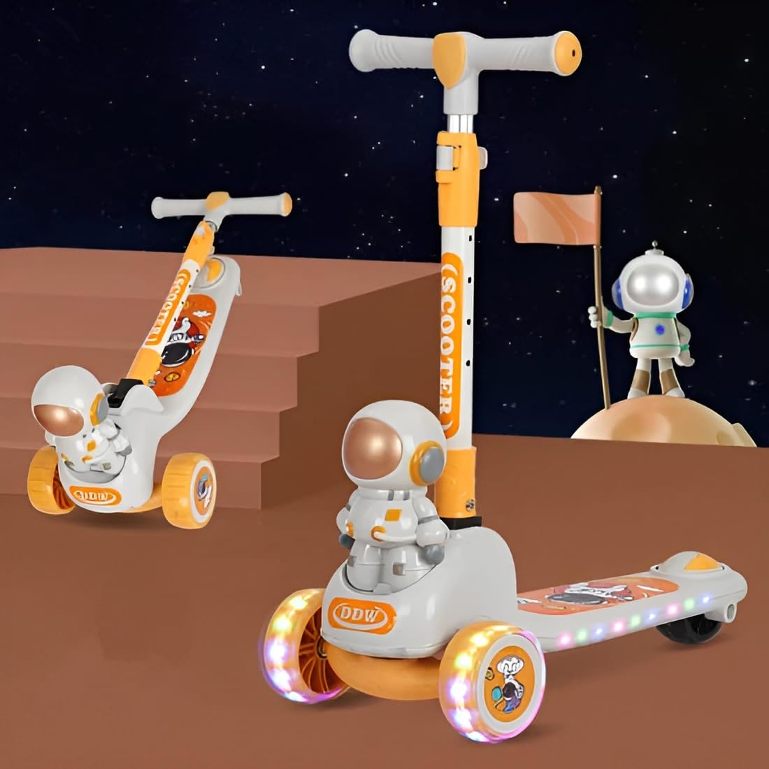 STOFFIER GARTEN Astronaut Kick Scooter for Kids Age 3+ Years Foldable Skate Scooter Cycle with LED Wheels & Adjustable Height Kick Scooter for Kids Boys Girls - Multicolor (B0DF6D139D) Amazon Price History, Amazon Price Tracker
