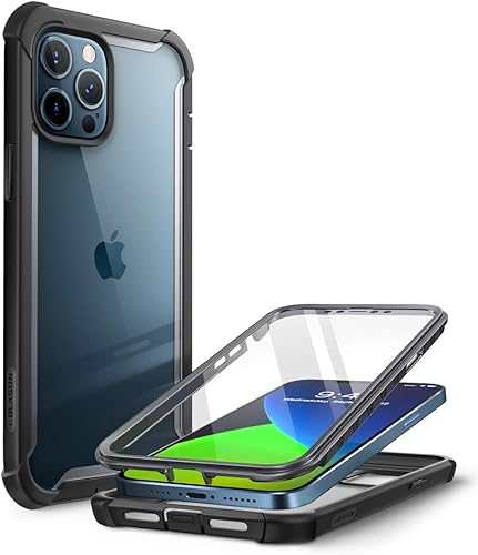 i-Blason Ares - Funda para iPhone 12 Pro Max de 6.7 pulgadas (versión 2020), funda transparente resistente de doble capa con protector de pantalla