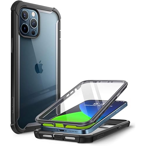 i-Blason Ares Case for iPhone 12 Pro Max 6.7 inch (2020 Release), Dual Layer Rugged Clear Bumper Case with Built-in Screen Protector (Black)