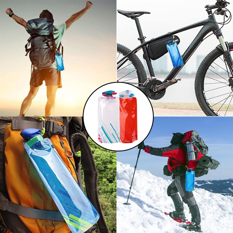 Lot De 3 Gourdes Pliables 500 Ml – Avec Mousqueton, Parfaites Pour Le Vélo, Rando, Voyage Et Plein Air – Unisexe Adulte