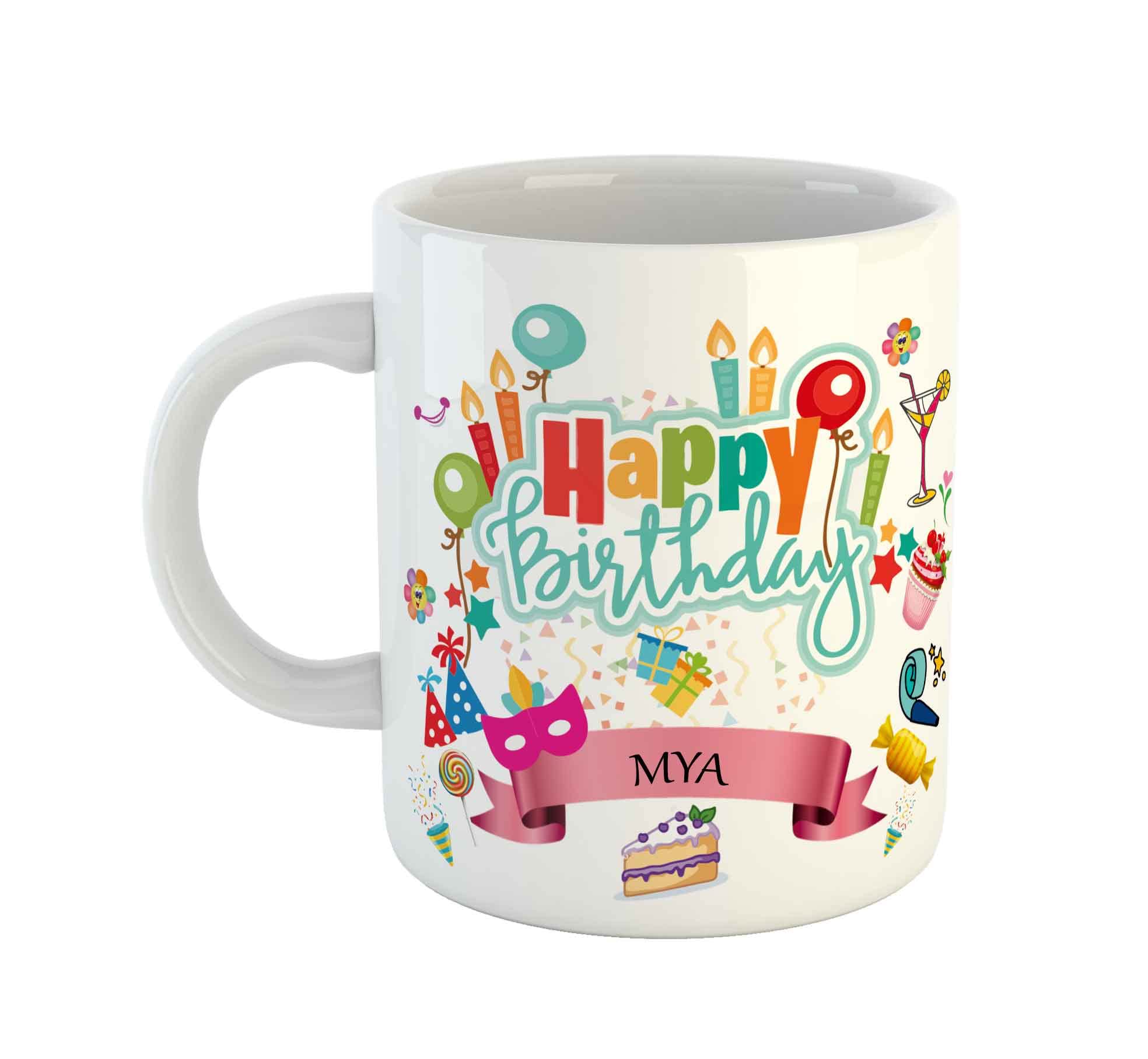 ARTBUG Happy Birthday MYA Coffee Mug - Best Birthday Gift for Kids, Friends, Brother, Sister, Boy, Girl, Return Gift, Name -MYA