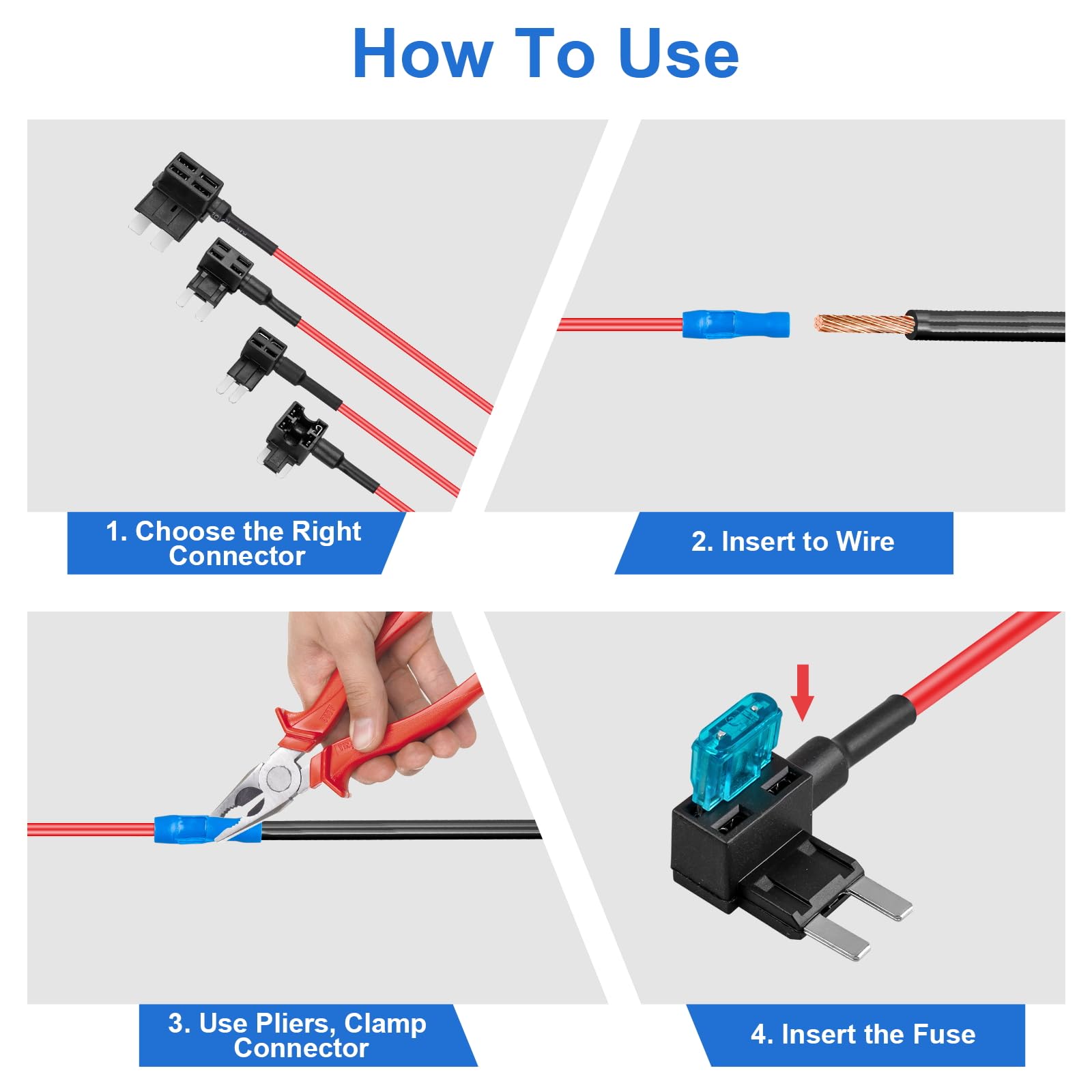 Snapklik.com : 12 Pack 12V Fuse Tap, Add A Circuit Fuses Holder 4 Types ...