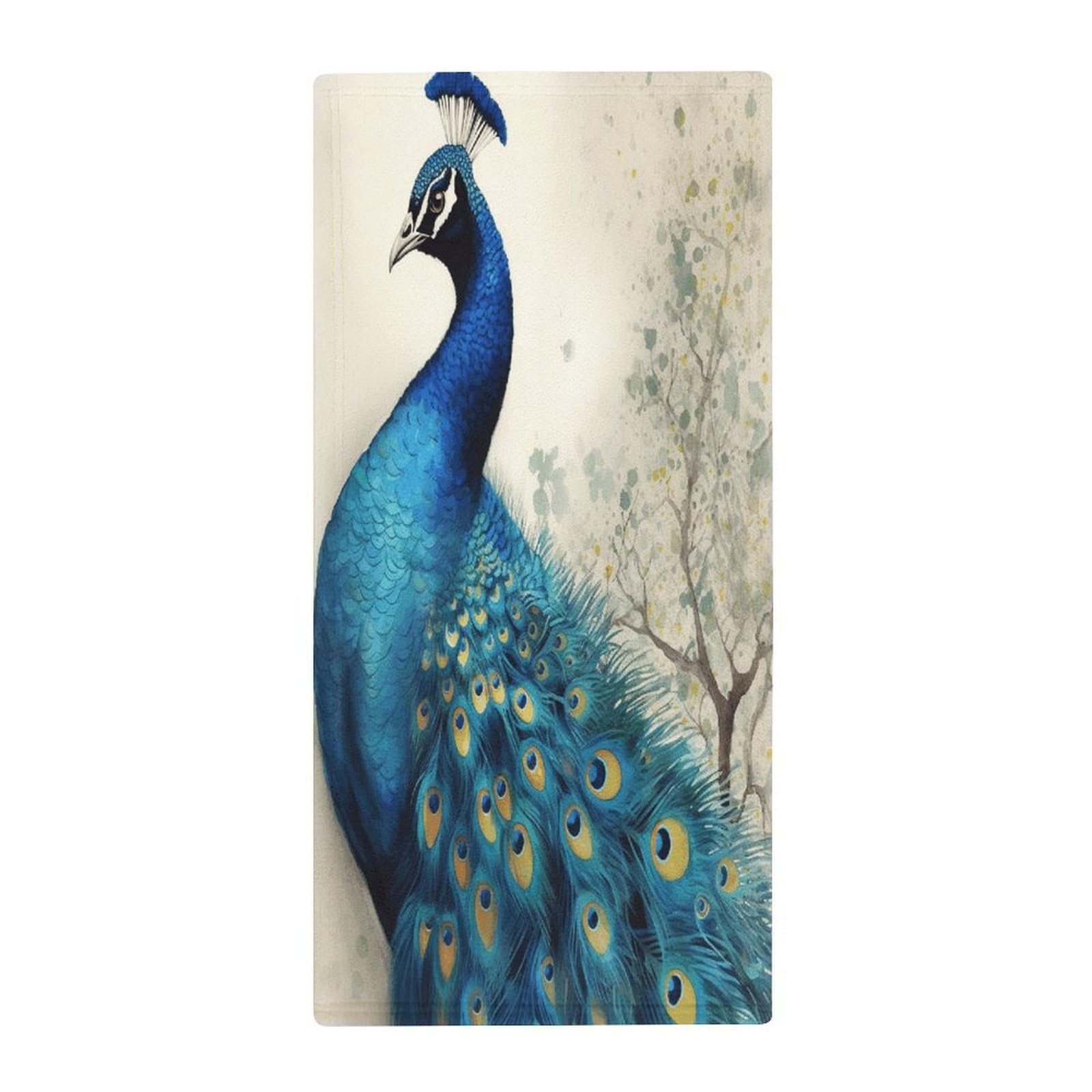 VstaDank Blue Peacock Hand Towels Ultra Soft Printed Towels Classic Coral Velvet Kitchen Hand Towel Highly Absorbent Hotel Spa Towel Collection for Bathroom Workout 13.8 X 28.7 in
