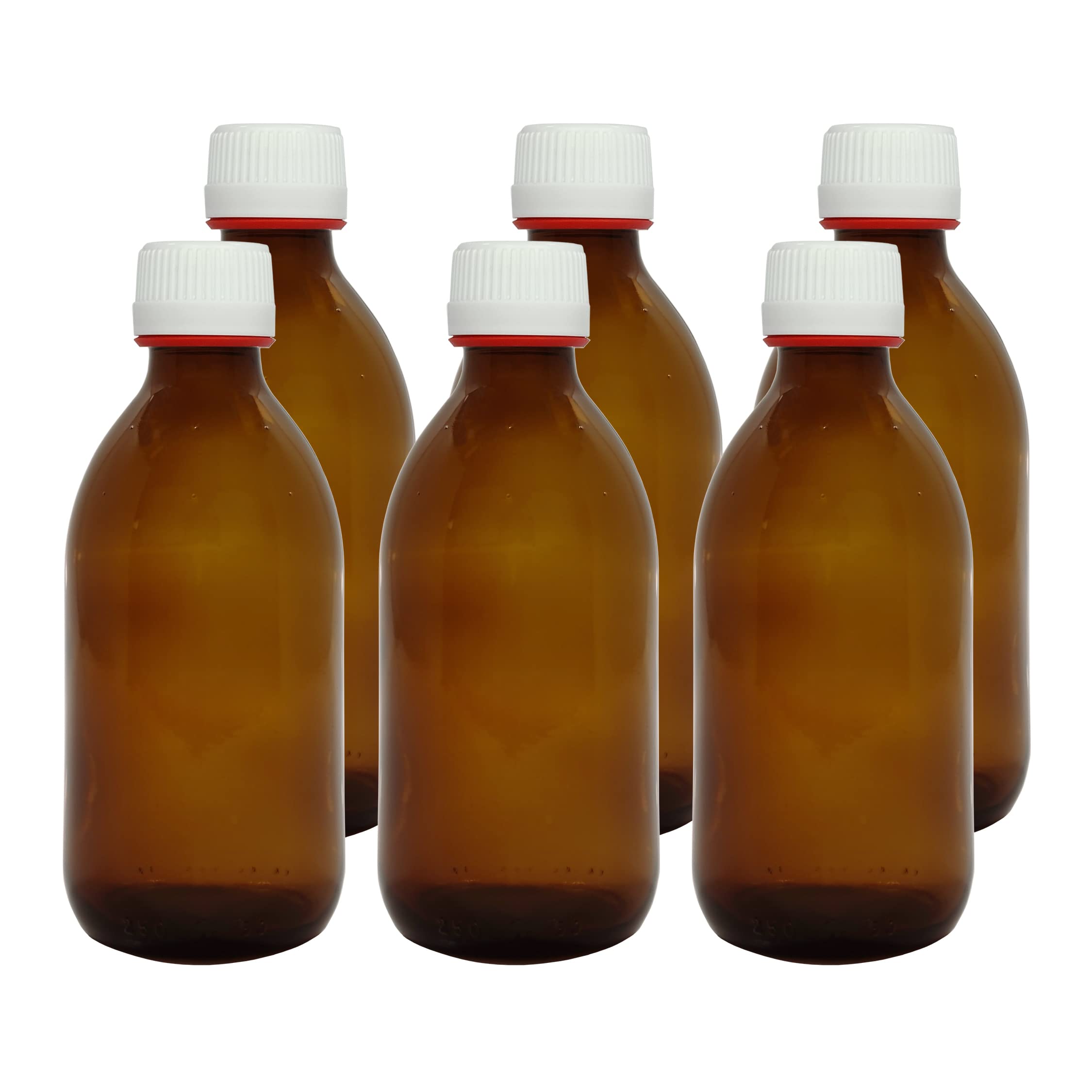 Botella de vidrio ámbar 250 ml cierre hermético tapón rosca 6 unidades