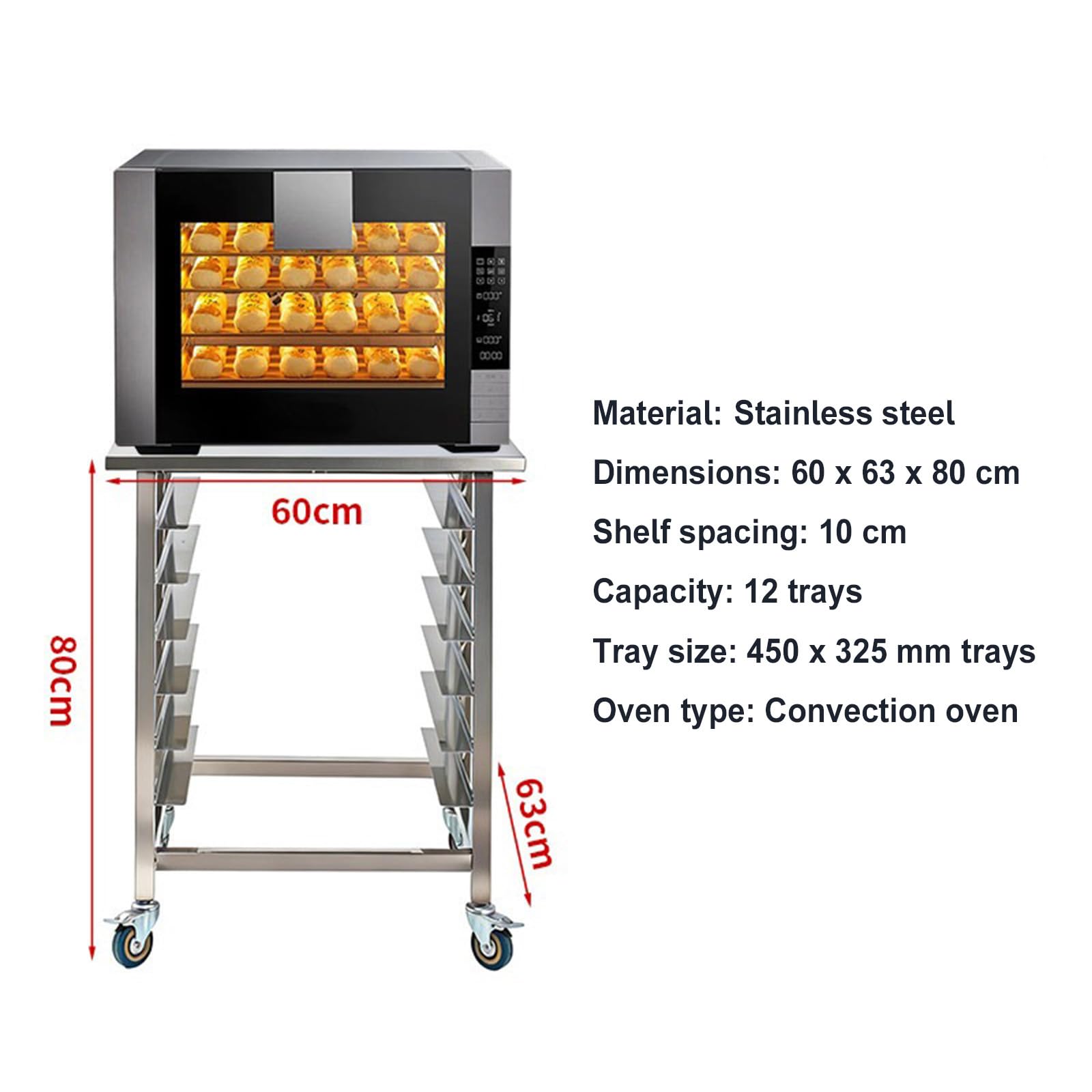 Carrello professionale in acciaio inox per teglie,Supporto mobile per forno