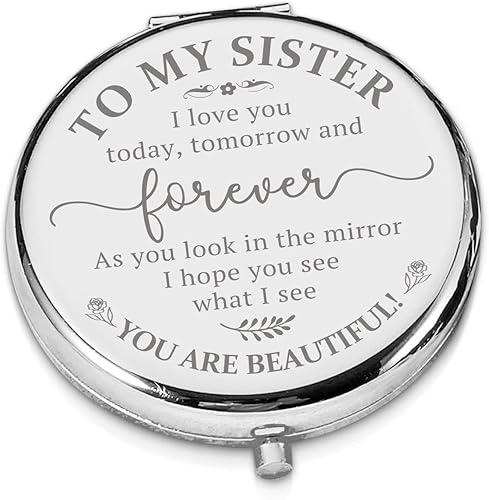 Miniatura 1 de LRUIOMVE Regalo para hermana de hermana hermano espejo de maquillaje de viaje grabado en plata inspirador espejo cosmético de bolsillo compacto para