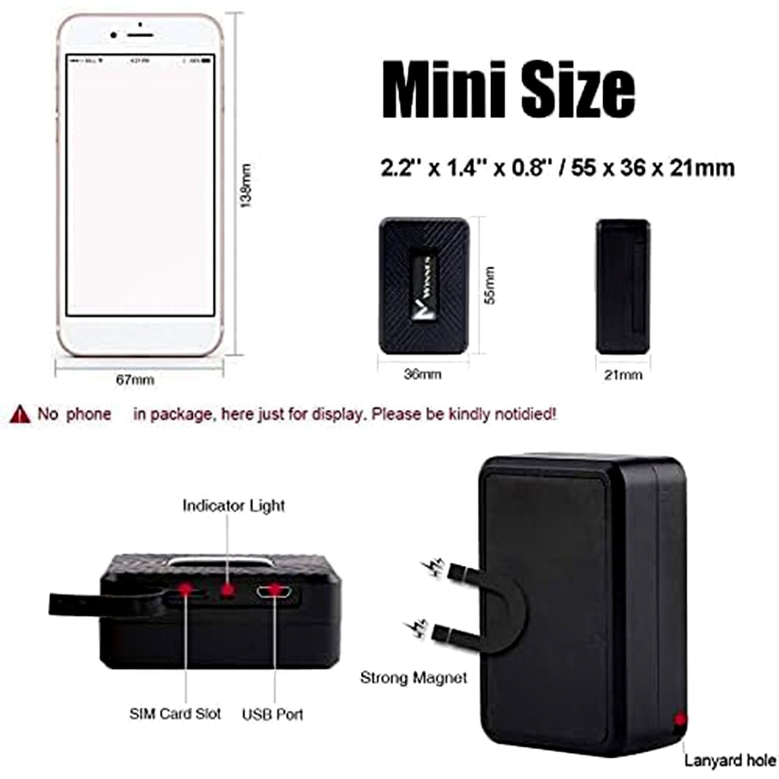 Winnes 4G Mini GPS Tracker 1500 mAh - Auto GPS/AGPS/LBS Echtzeit Ortung Anti-Verlust Magnet Mit Gratis App für Kind, Koffer, Fahrrad, Auto