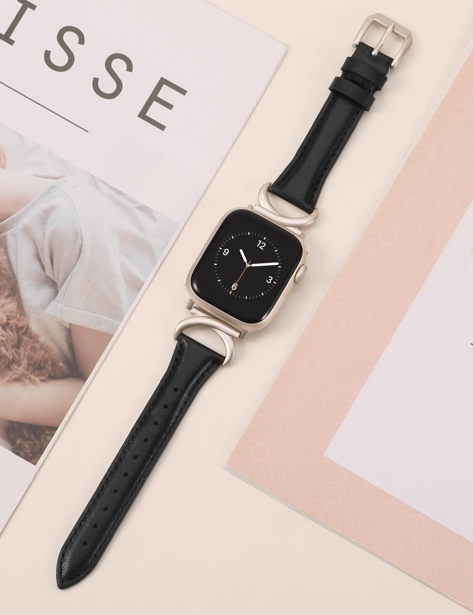 TOYOUTHS Leather Strap Compatible with Apple Watch Straps 41mm 40mm 42mm 38mm Women Slim Thin Dressy Strap with C-Shaped Metal Buckle for iWatch Series 11 10 9 8 7 6 5 4 SE 3 2 1 - Image 4