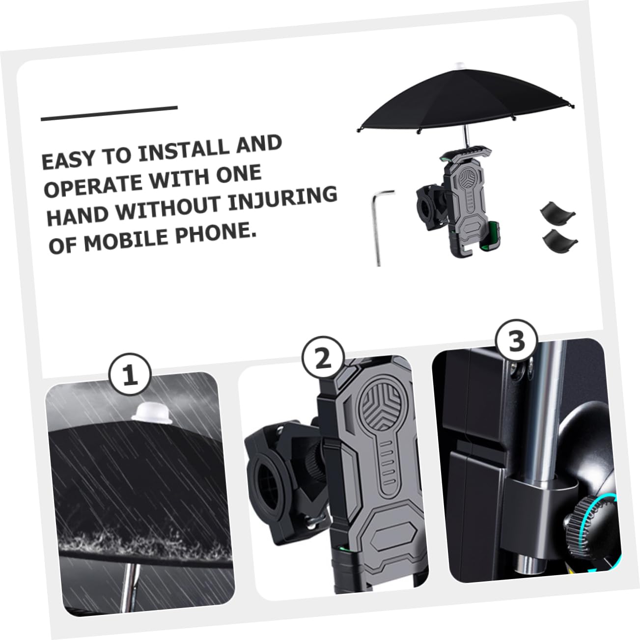 Gatuida 2sets Porta Cellulare Con Ombrello Per Bici Supporto Per Smartphone e Sole Facile Da Installare Per Mountain Bike e Bici Elettriche