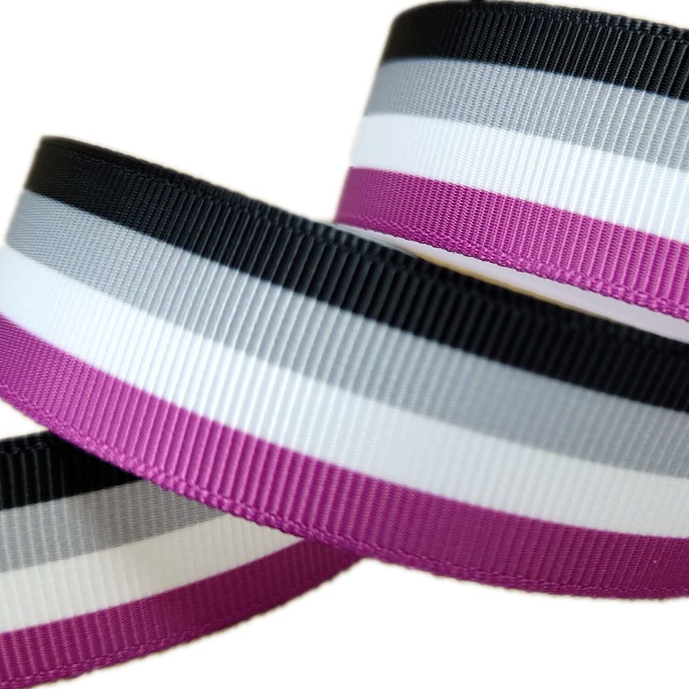 Single Face LGBTQ Stripes Asexual Pride Flag Printed 7/8 Inch White Grosgrain Ribbon Gay Pride Cheer 10 Yards