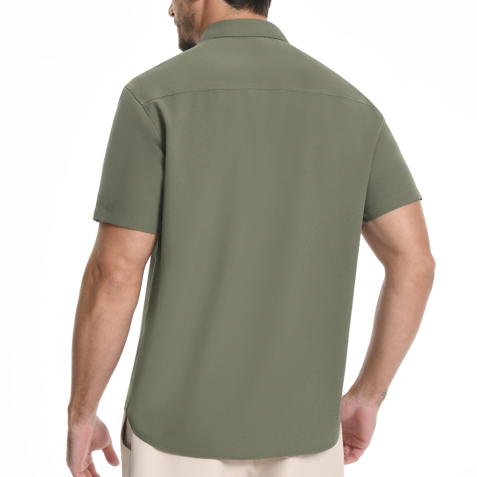 BASSDASH Camisa de manga corta UPF 50+ con botones a presión para hombre, ajuste regular, tejida, dos bolsillos, camisas de vestir casuales