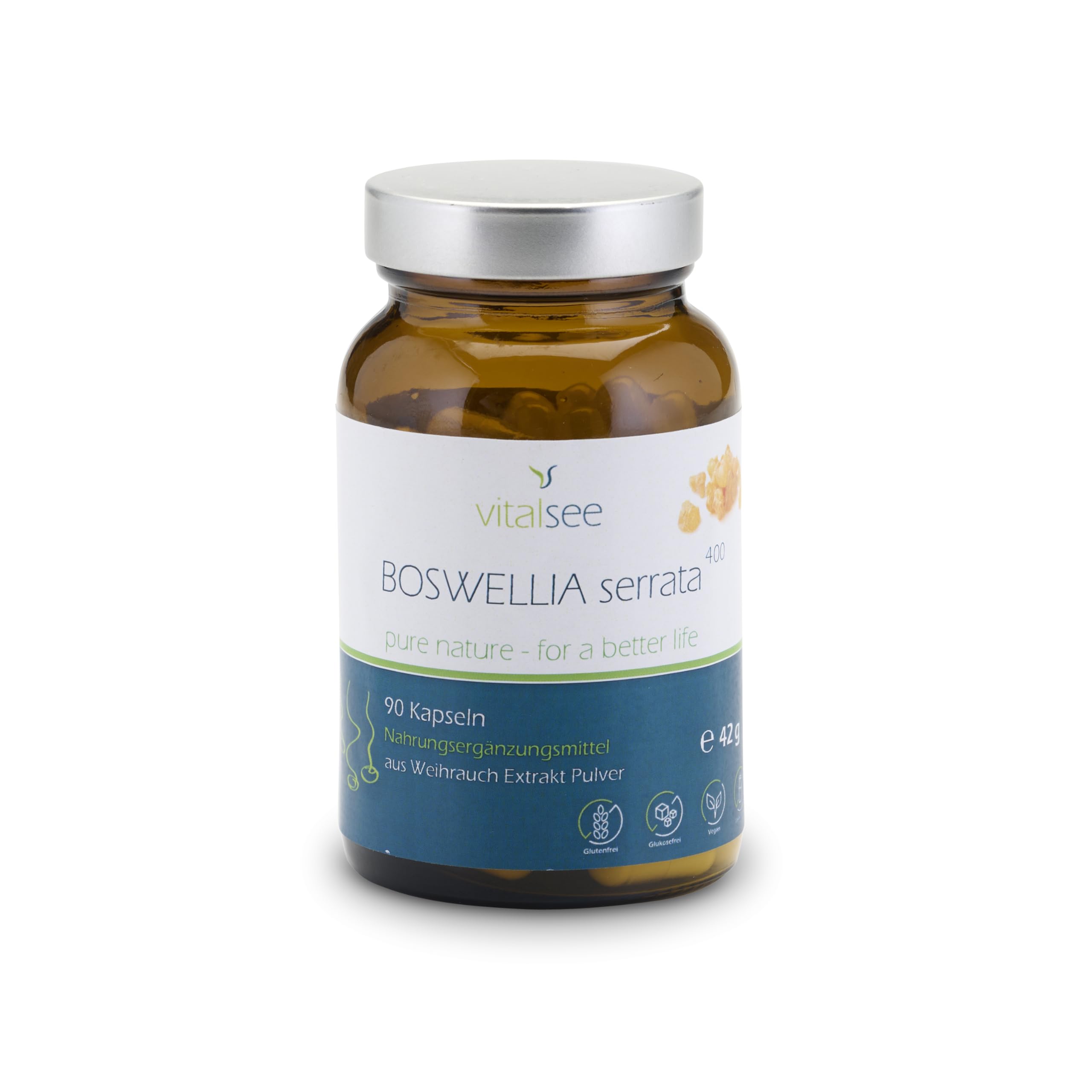 BOSWELLIA serrata 400 Extrakt – 90 vegane Kapseln – Hochwertiger Weihrauch-Extrakt – glutenfrei, laktosefrei, ohne Zusätze – im Glas
