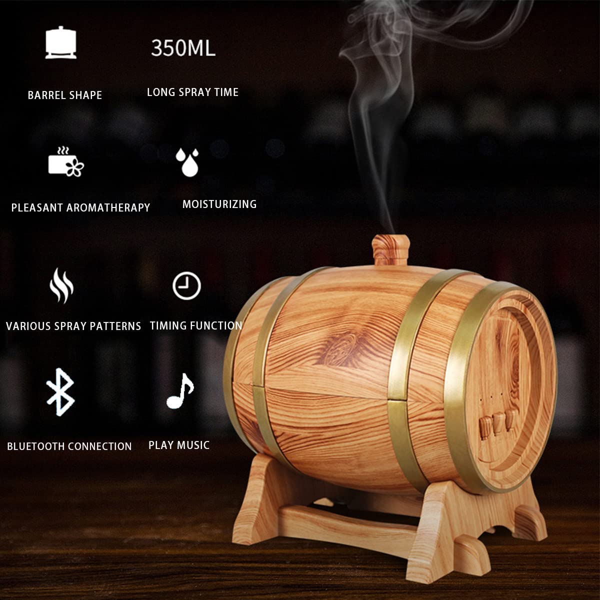 Dyfuzor olejków eterycznych do dużych pomieszczeń, nawilżacz aromaterapeutyczny 300 ml ze sterowaniem Bluetooth, timerem i światłami zmieniającymi kolor