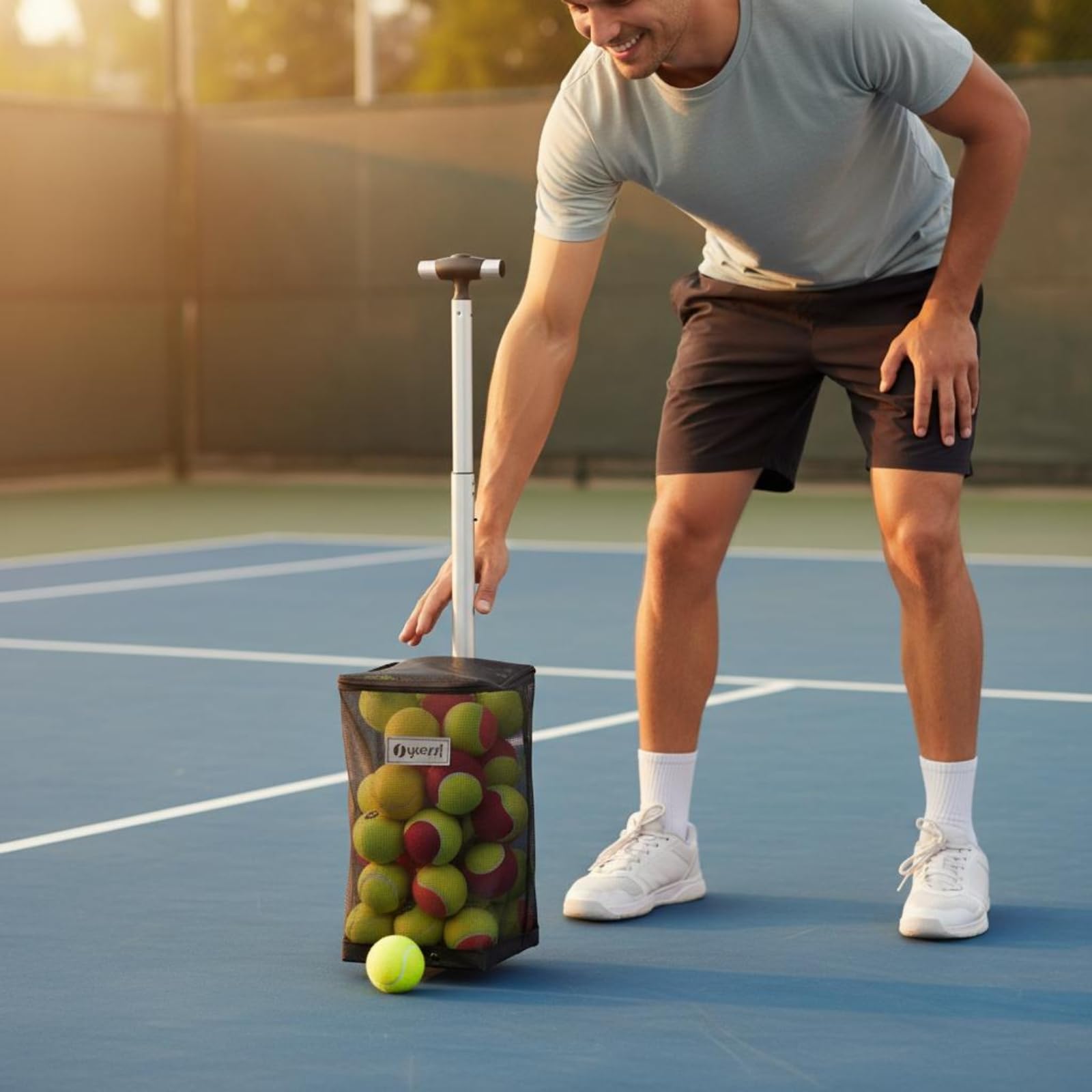 Homyl Raccoglitori Palline Tennis Strumento Raccolta Manuale Manico Alluminio Cestino Resistente Leggero Adatto per Uso Professionale Studenti Campi Sportivi