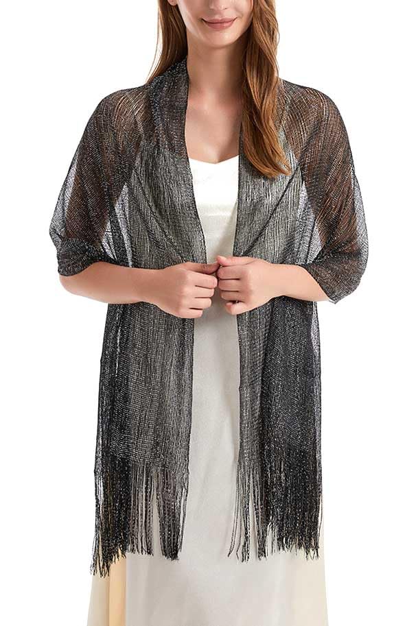 SERENITA Evening Shawl Wrap for Dress. Large Metallic Wedding Bridal Party Fishnet Soft Scarf4
