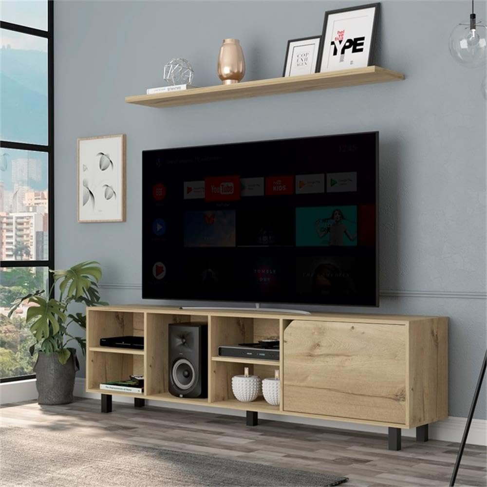 Native Engineered Wood TV Stand for Living Room in Light Oak