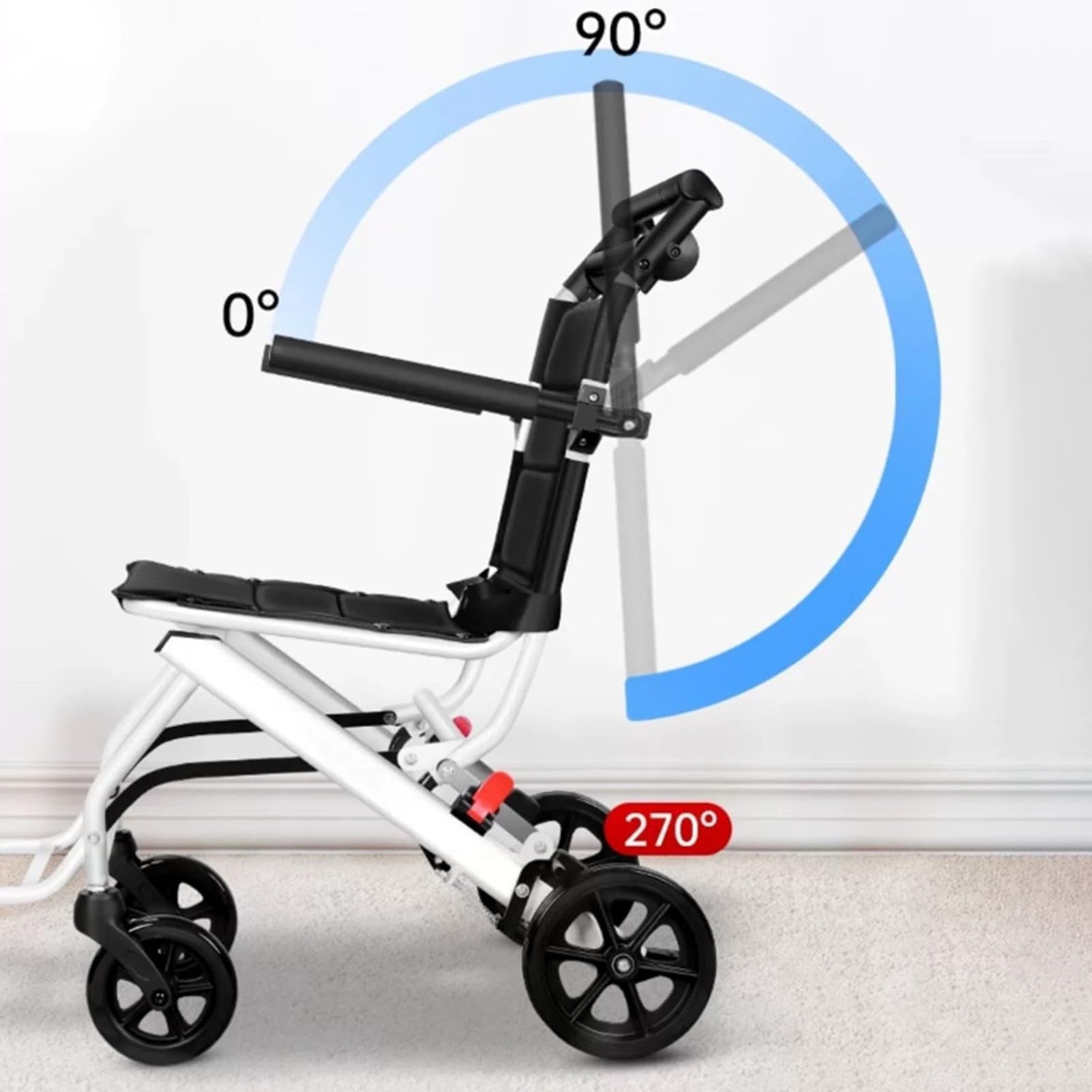Rollstuhl Faltbar Leicht 8,8kg, Leichtgewicht Reiserollstuhl Ultraleicht Faltbar, Tragbarer Transportrollstühle mit sicherheitsgurt und Fußstützen, Für Behinderte und Senioren Weiß