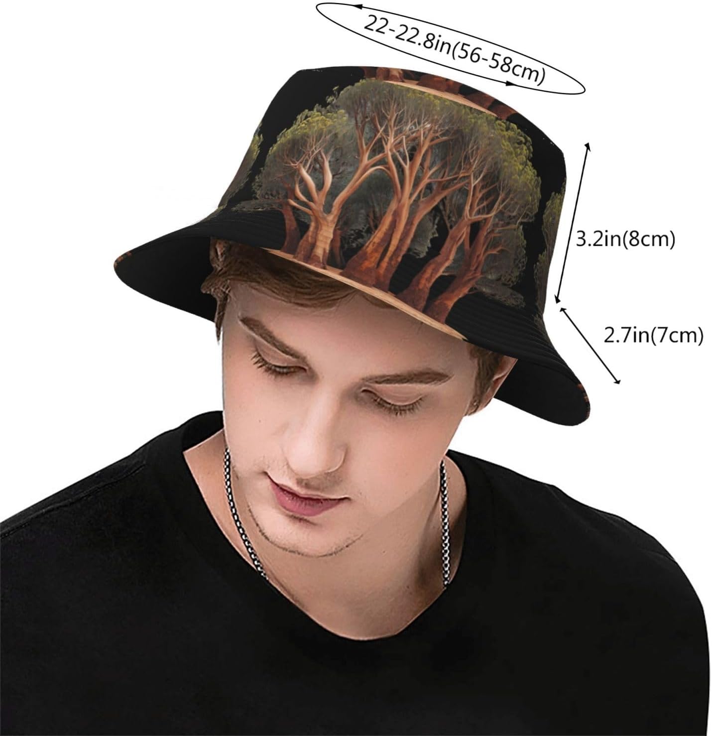 Unique Eucalyptus Prints Summer Outdoor Travel Bucket hat, a Beach Sun hat Suitable for Both Men and Women Black