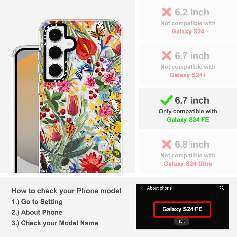 MOSNOVO Case for Samsung Galaxy S24 FE, [Buffertech 6.6ft Military-Grade Drop Protection] [Anti Peel Off Tech] Clear TPU Bumper Phone Case Cover Design - In The Garden — view 2