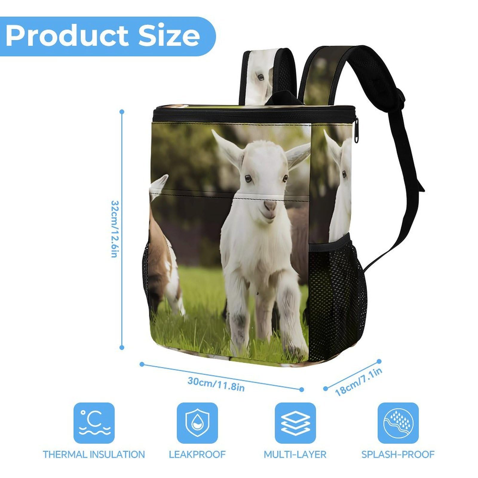 Bonita mochila térmica térmica a prueba de fugas de tela de sarga de poliéster resistente con correas acolchadas ajustables, bolsa térmica para picnic, camping, actividades al aire libre