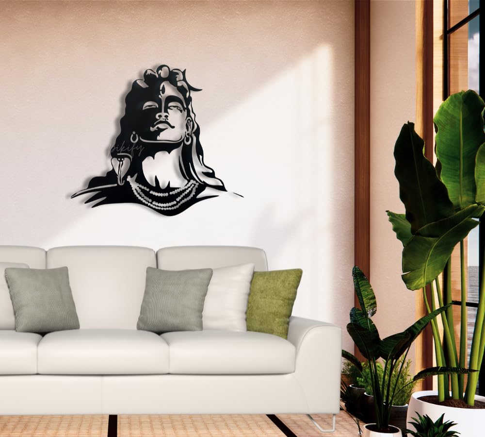 Pikify Iron Floating Metal Wall Art for Living Room | Antique Contemporary Frame | 3D Effect (Adiyogi Shiva, Large) 2