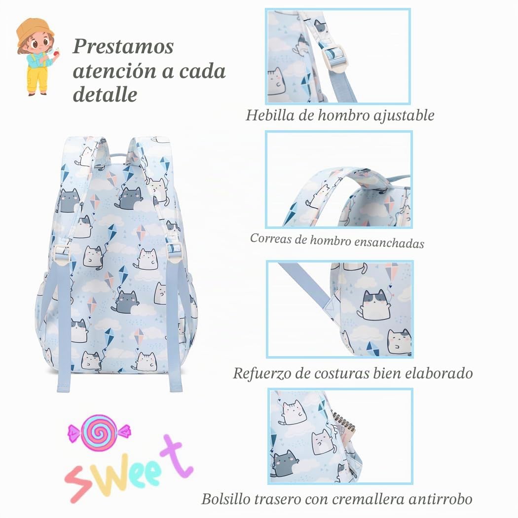Mochilas para niñas con estampado de gatos o margaritas, mochilas escolares casuales resistentes al agua