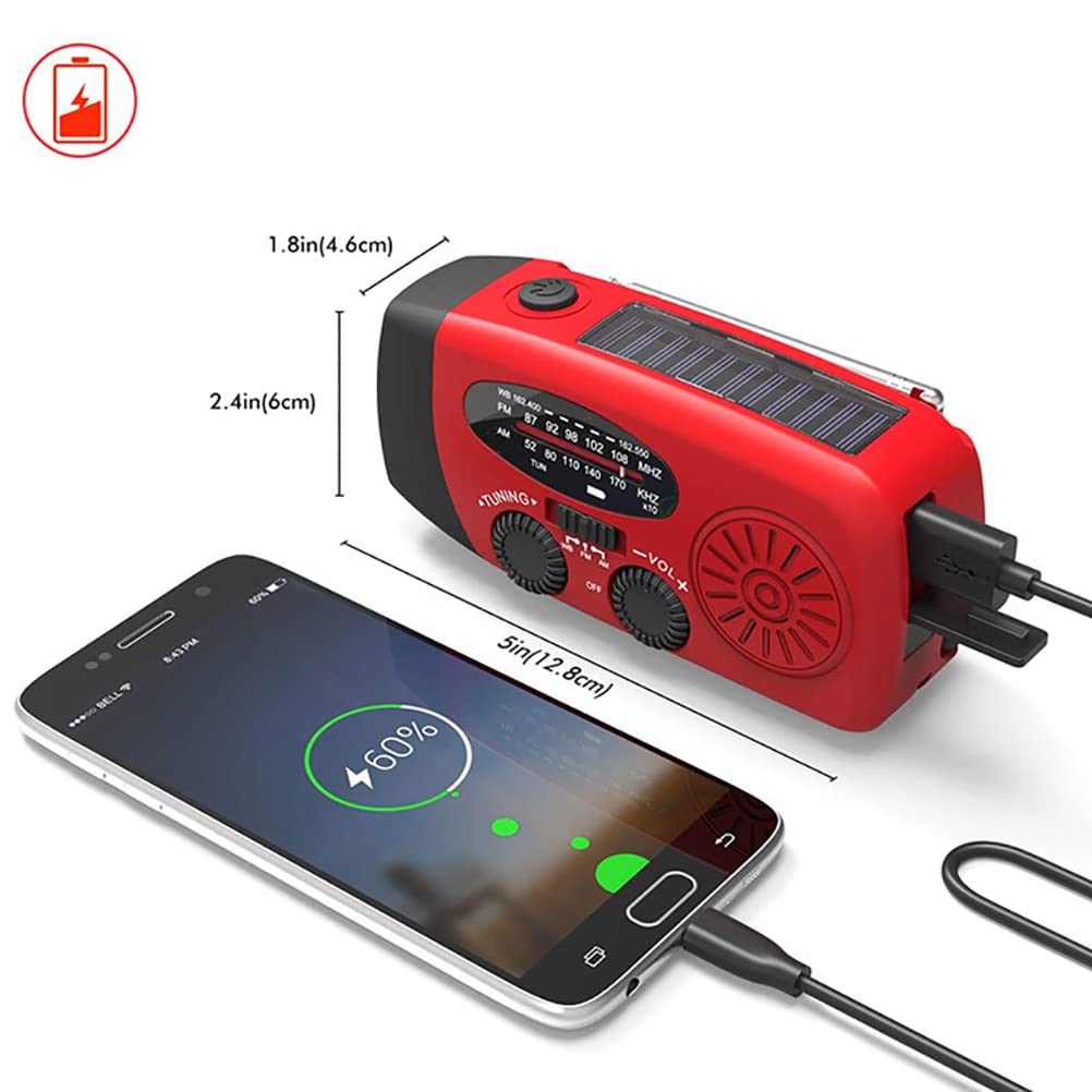 Radio Solaire avec Dynamo À Manivelle, Radio D'urgence Portable Radio Météo Solaire AM/FM avec Lampe de Poche LED, Radio WB Rechargeable Alimentée Batterie 2000 Mah pour La Randonnée, Le Camping