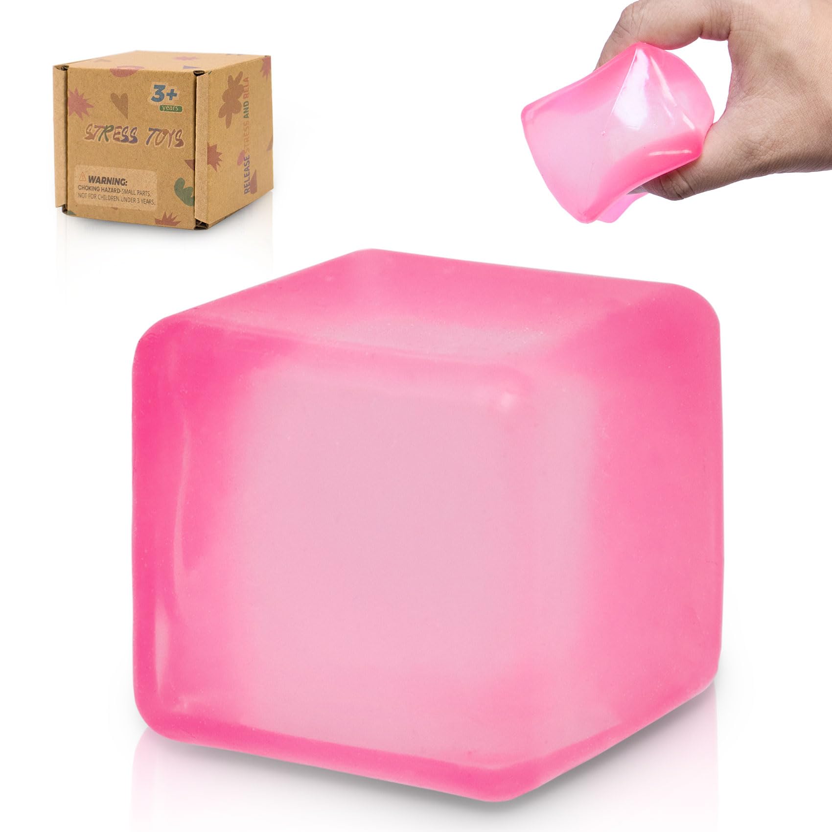 Graphinza Nices Cubes Large Blue & Large Pink  1.97" Squishy Cubes Squeeze Toys, Ice Cube Fidget Toy, Sensory Fidget Toys, Taba Squishy Stress Cube for Anxiety Relief for Kids & Adults (pink)