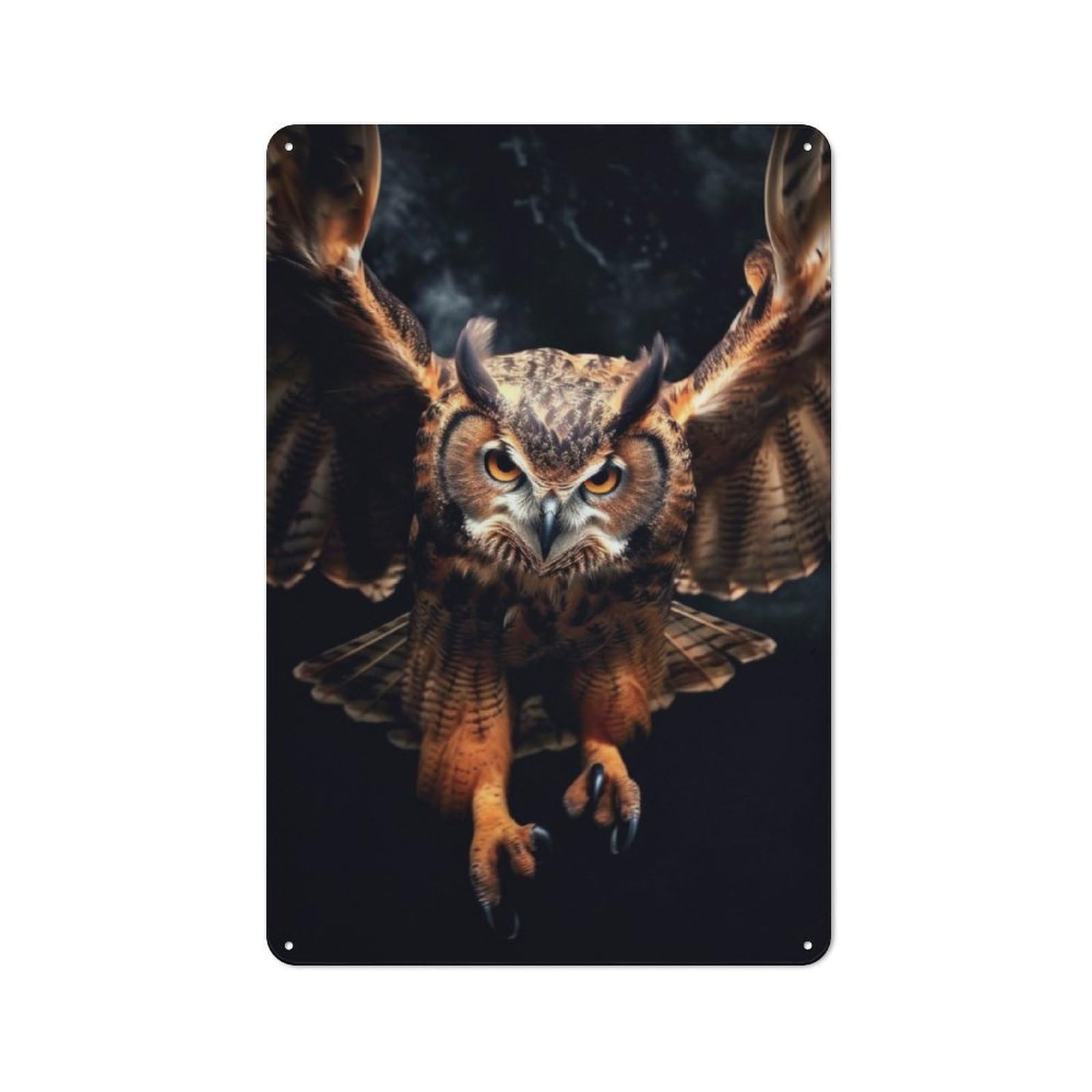 Vintage Metal Sign 30x20cm Featuring Flying Owl at Night, Home Bar Decor for Cafe, Pub, Workshop Or Home Bar