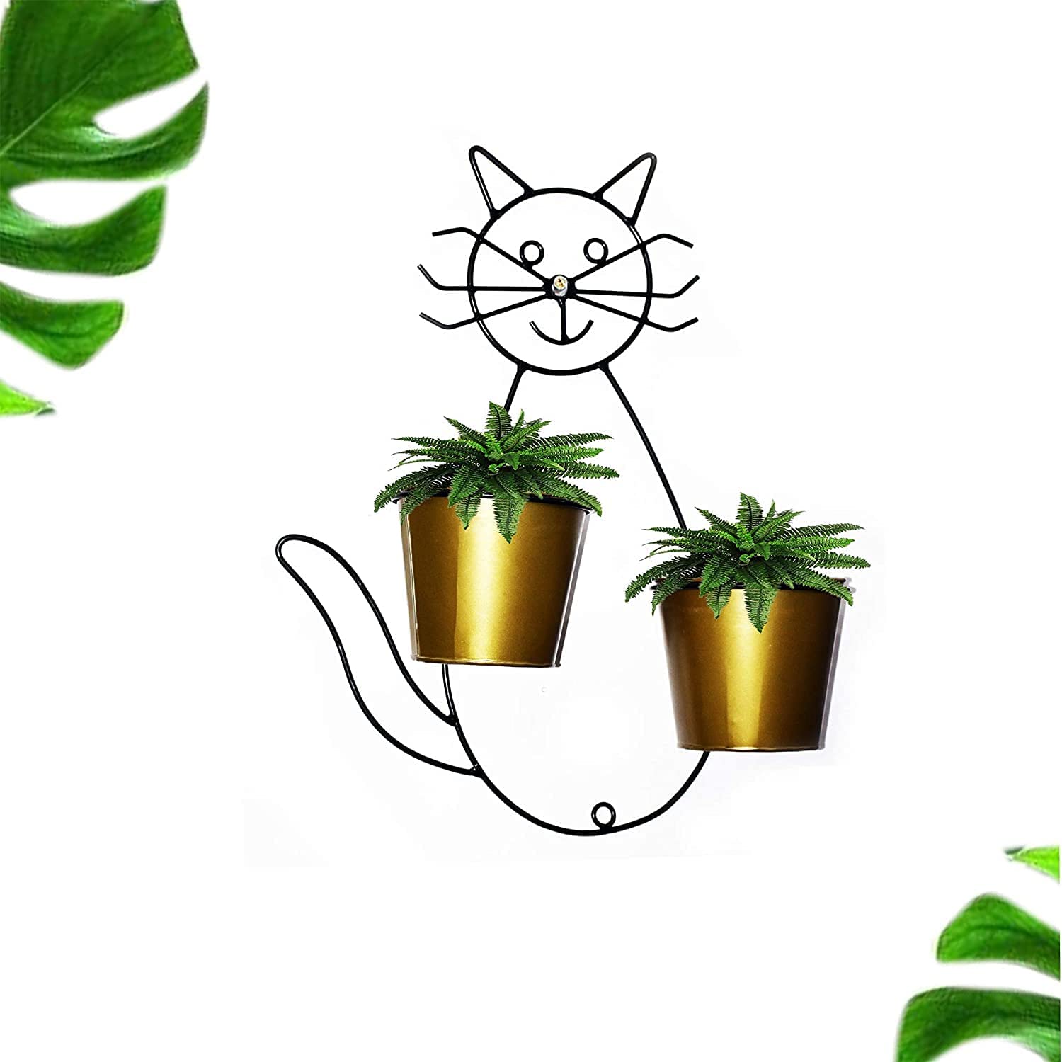 THE BUY COLLECTION Cat Shape Wall Mount Stand with 2 Round Galvanized Pot (Gold) (B09TT13FJW) Amazon Price History, Amazon Price Tracker