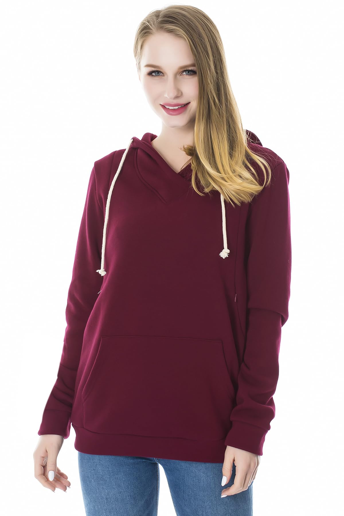 Smallshow Women's Wine Nursing Hoodies Fleece Maternity Sweatshirt For Breastfeeding Xl