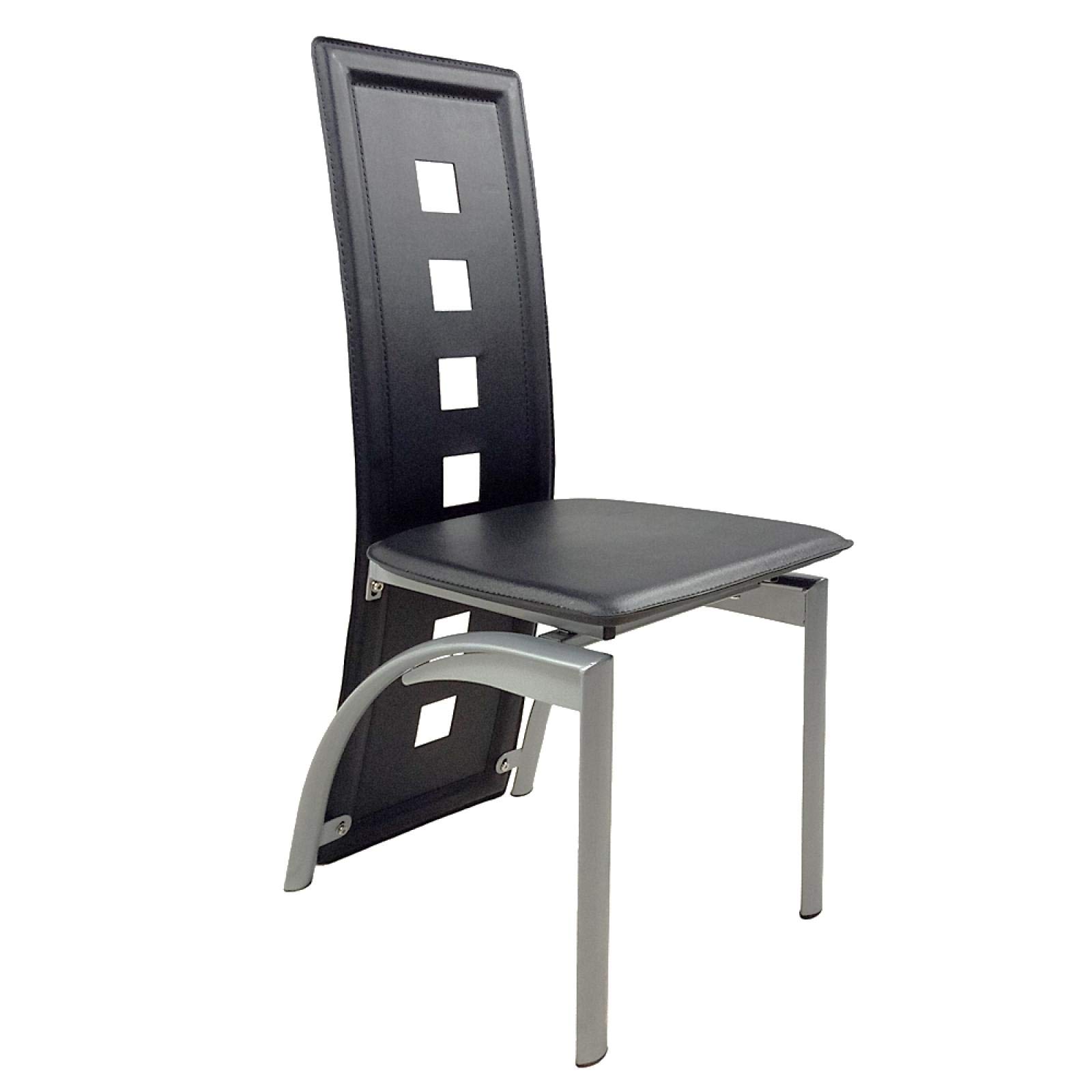 4pcs Long Back, Square Cut-Out Trim, PU Leather, Dining Chair, Round Tube, Black Cushion, Plated Legs, N201 (Replacement Code 13029118)