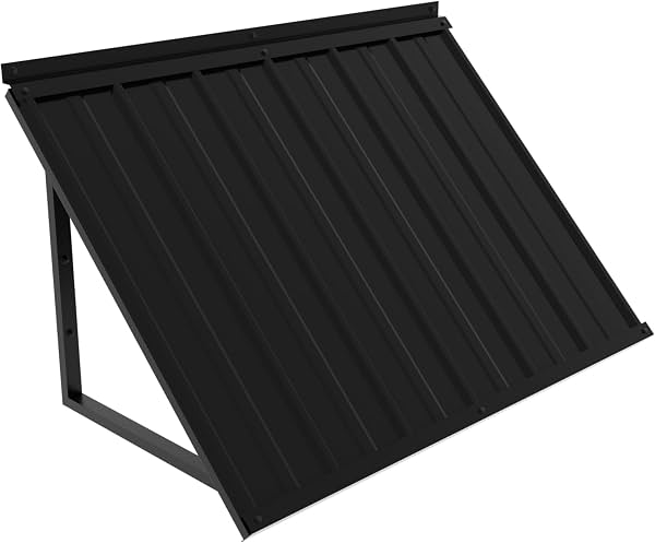 BlueWish 42"×24" Toldo Metálico Fijo, Toldo para Ventana y Puerta, Estructura de Acero Estable | Protección Solar Exterior, Resistente a Todo Clima, Lluvia y UV, para Puertas Principales, Ventanas, Pórticos, Balcones, Negro