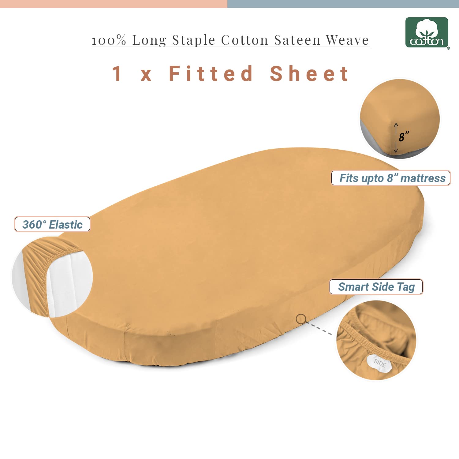 Pizuna 100% Cotton Fitted Crib Sheet Mustard Yellow, 400 Thread Count Long Staple Cotton Fitted Crib Sheet 40x90 cm - Image 3