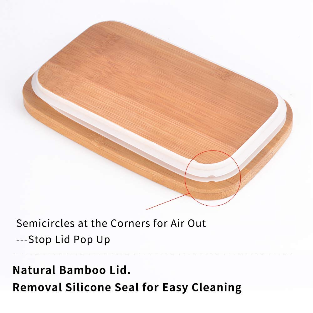 SZUAH Porcelain Butter Dish with Butter Knife(500ml), Large Butter Keeper Container with Natural Bamboo Lid & Seal Ring. 2