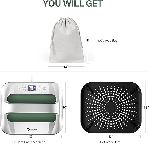 Miniatura 9 de Máquina de prensa de calor de 12 x 10 pulgadas, transferencia de calor de fácil prensa para camisetas y proyectos de vinilo HTV, plateado y verde
