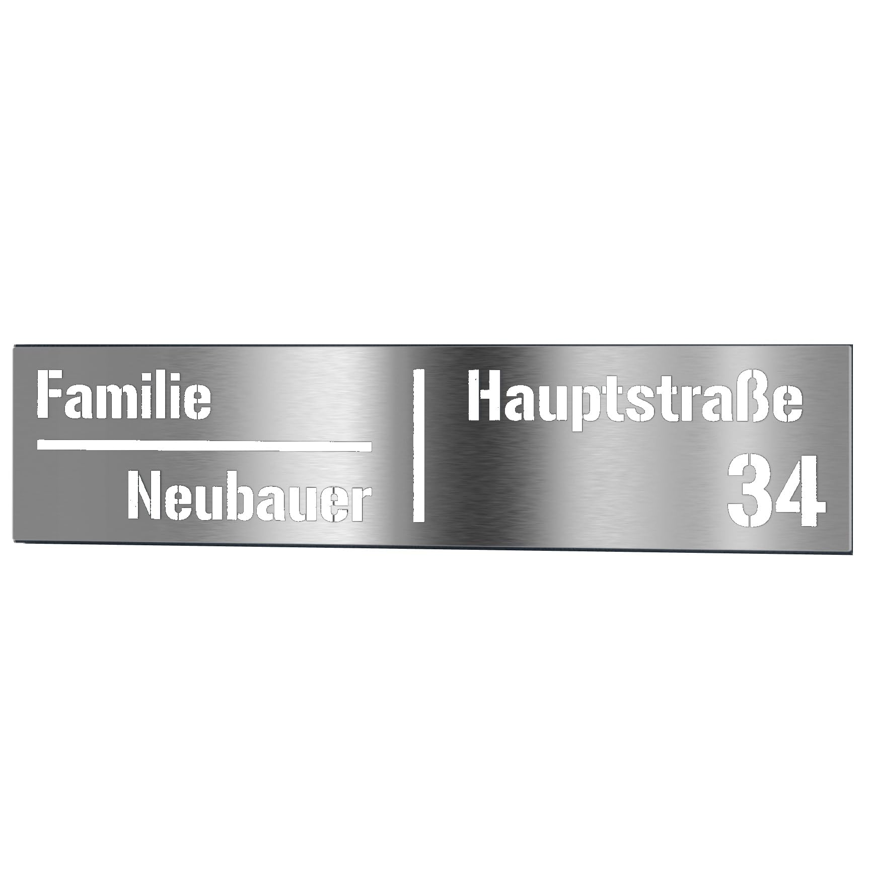 Edelstahl Briefkastenschild für Briefkasten selbstklebend mit Laserschnitt - 360x90mm Namensschild Hausnummer personalisiert Design 2