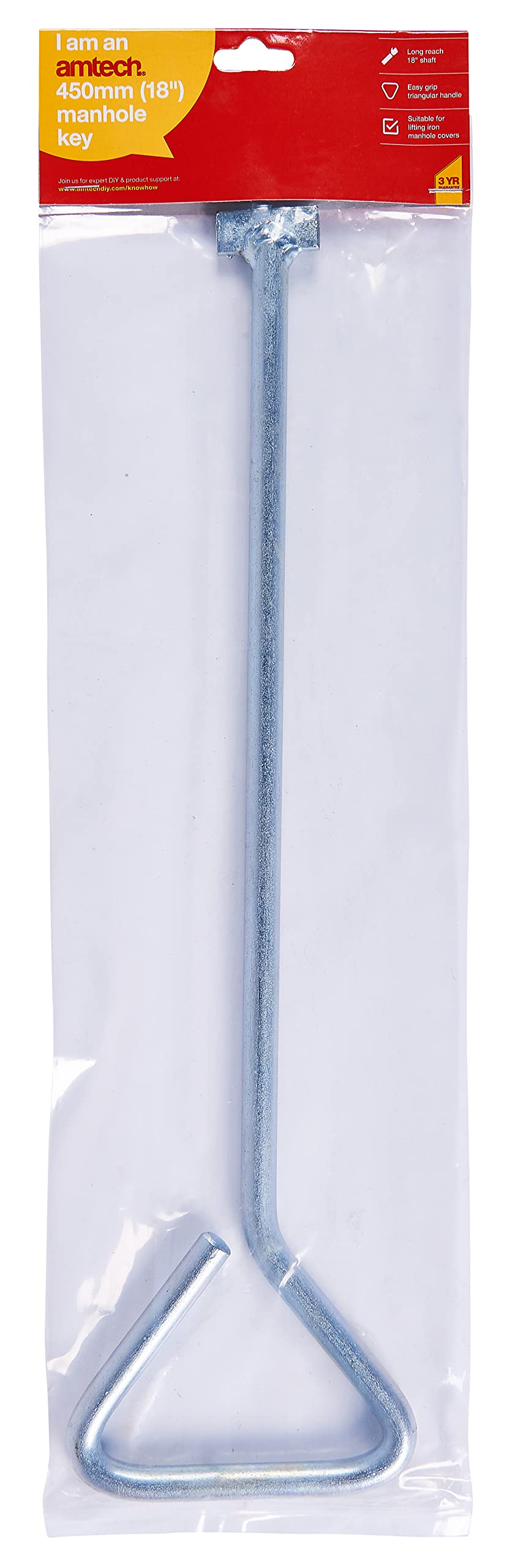 Amtech - 18" Manhole Key, Heat-Treated Carbon Steel, Long-Reach Leverage for Standard Covers, Silver - Image 2