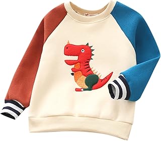 Moletom infantil para meninos de algodão com gola redonda, camisa de caminhão de dinossauro, manga comprida, moletom com capuz e moletom de lã 2-7T