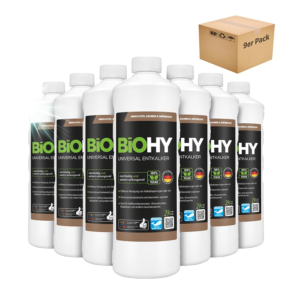 BiOHY Descalcificador universal (9 botellas de 1 litro) | Universeel concentraat voor alle huishoudelijke apparaten | Compatibel met alle koffiemachines en espressomachines (Entkalker)