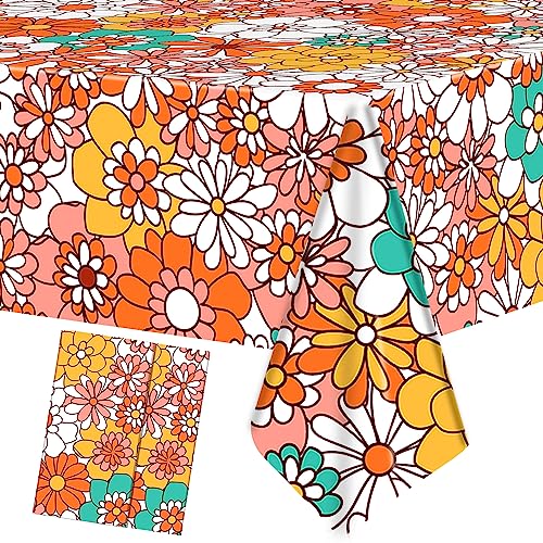 Augisteen 2 PCS Groovy Tablecloth Plastic Boho Daisy Table Covers Daisy Flower...