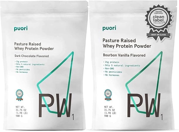 Puori Whey Protein Powder Bundle - Dark Chocolate and Bourbon Vanilla - PW1 Pasture-Raised Grass-Fed Non-GMO - 100% Natural and Pure for Muscle Growth ...
